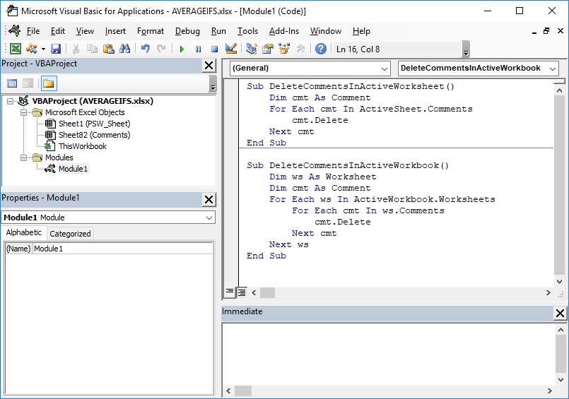 How to delete all comments in Excel using VBA