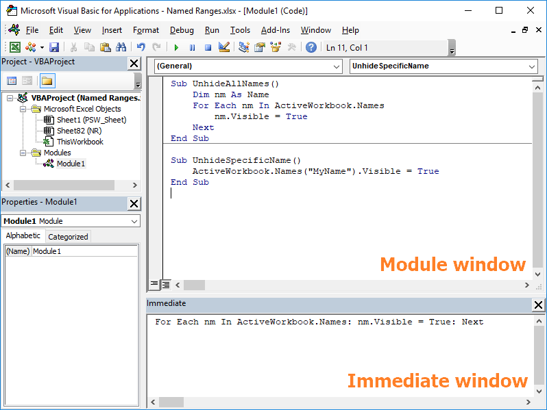 How to show named ranges that were made hidden using VBA