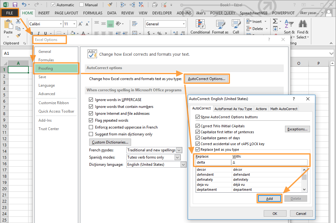 How to insert a delta symbol in Excel (Δ)
