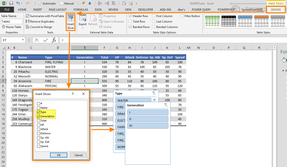 Slicers in Excel Tables