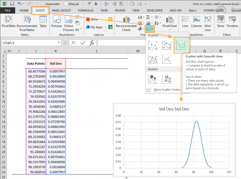 How to create a bell curve in Excel