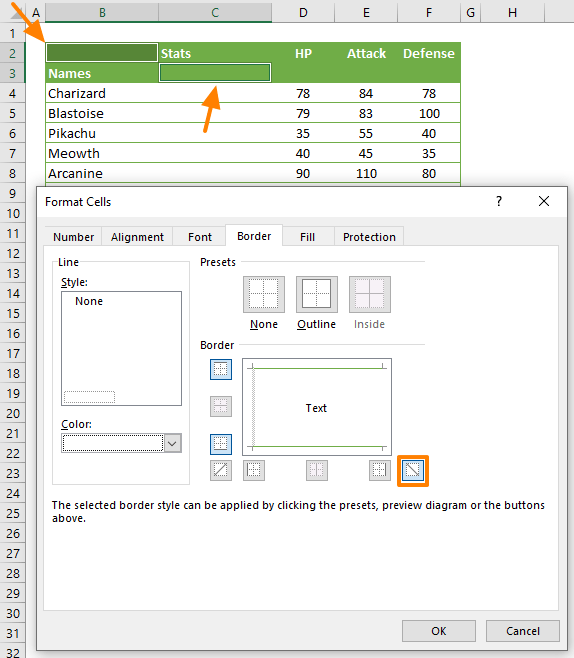 How to add a diagonal line to a cell in Excel