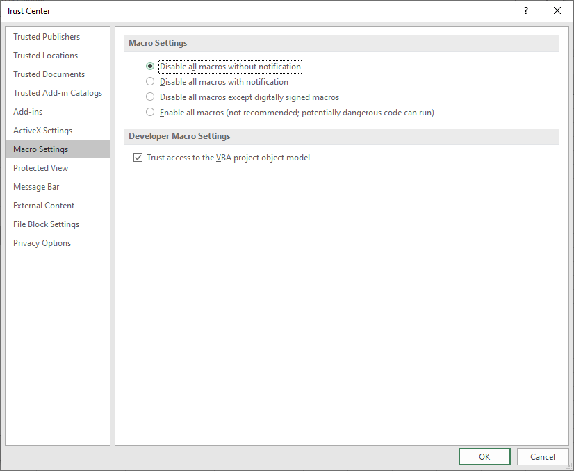 How to temporarily disable macros in excel managerhopde