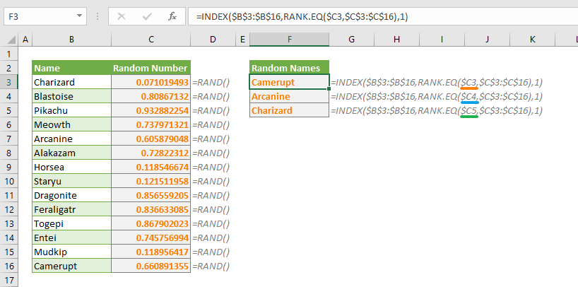 How to select a random item from a list in Excel