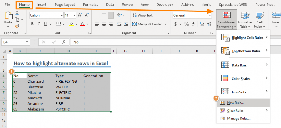 How to highlight alternate rows in Excel