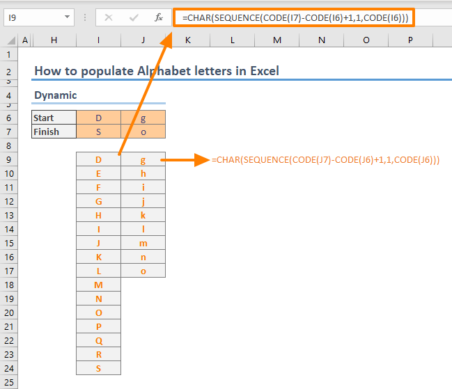 How to populate alphabet letters in Excel in 3 ways