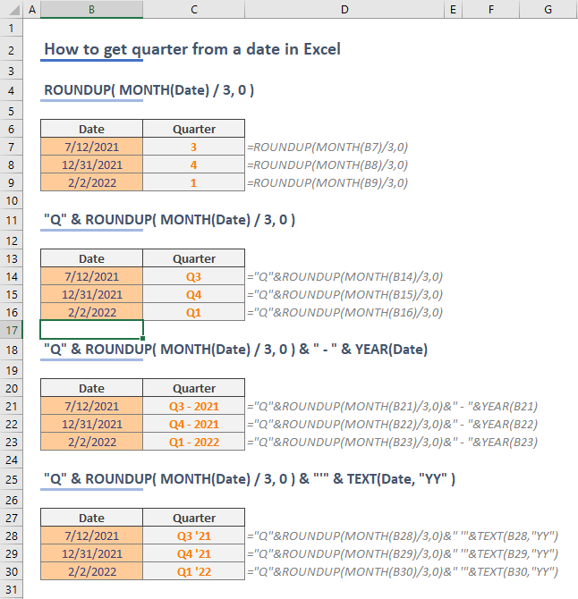 How to get quarter from a date in Excel