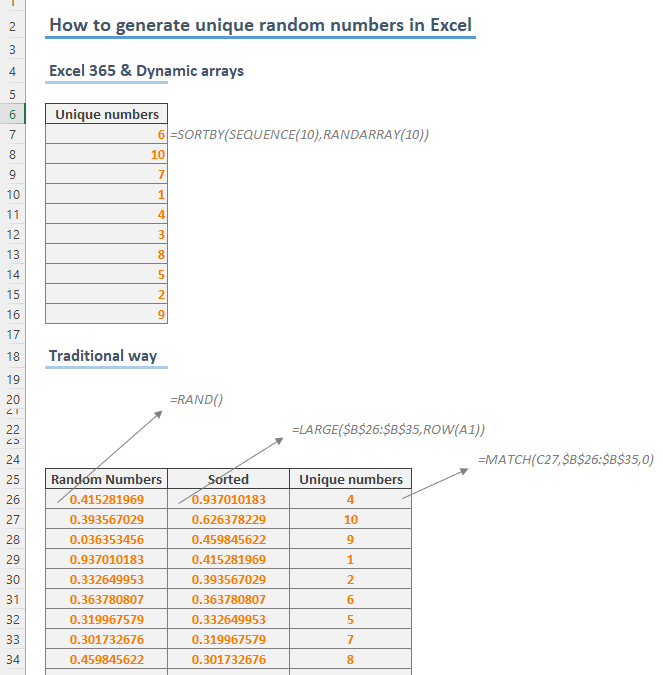 How to generate unique random numbers in Excel