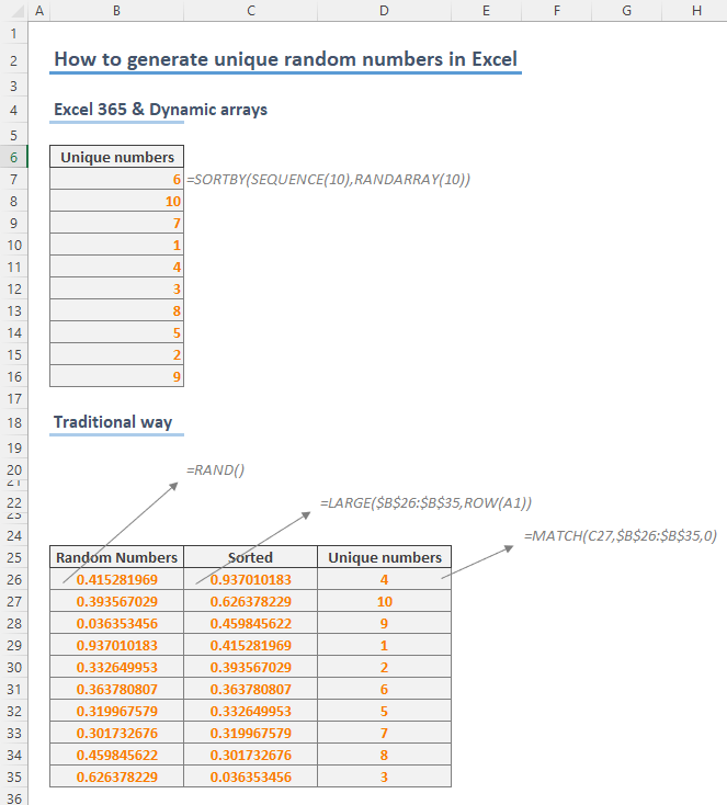 How to generate unique random numbers in Excel