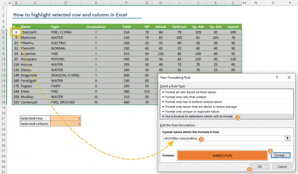How to highlight selected row and column in Excel