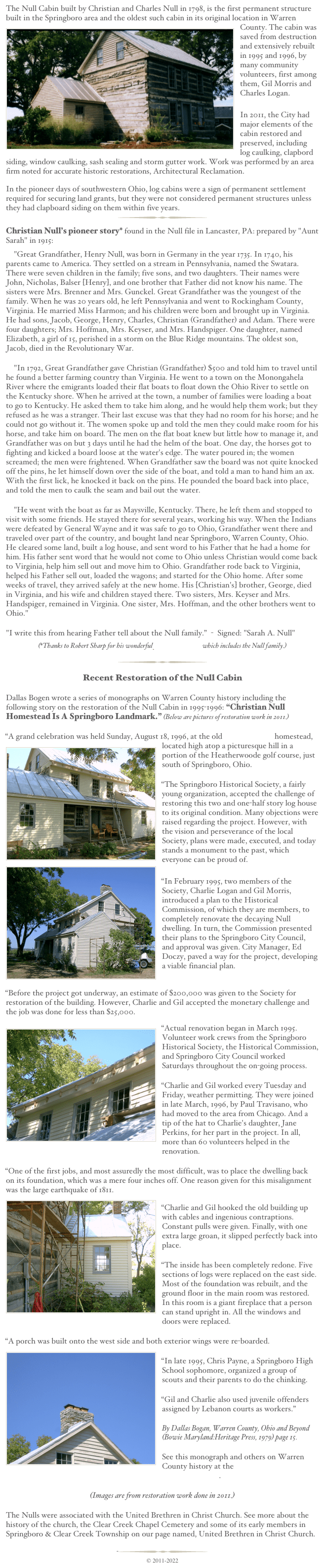 The Christian Null Cabin & Restoration by Local Volunteers & the City