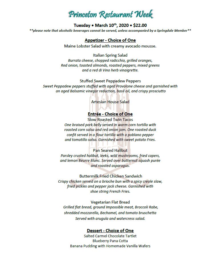Springdale Golf Club Calendar Event Princeton Restaurant Week 2020