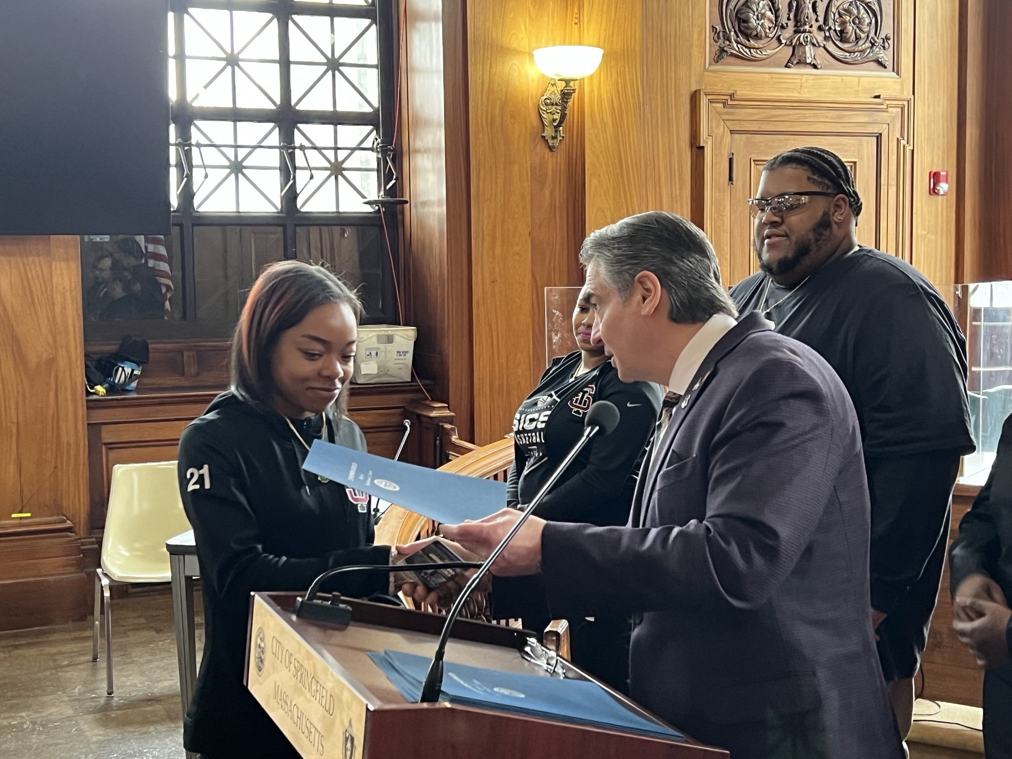 Mayor Sarno Recognizes Springfield International Charter School Girls