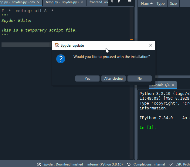 Spyder Improvements to the Spyder IDE installation experience