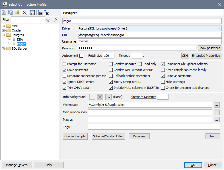 SQL Workbench/J Connection Profile