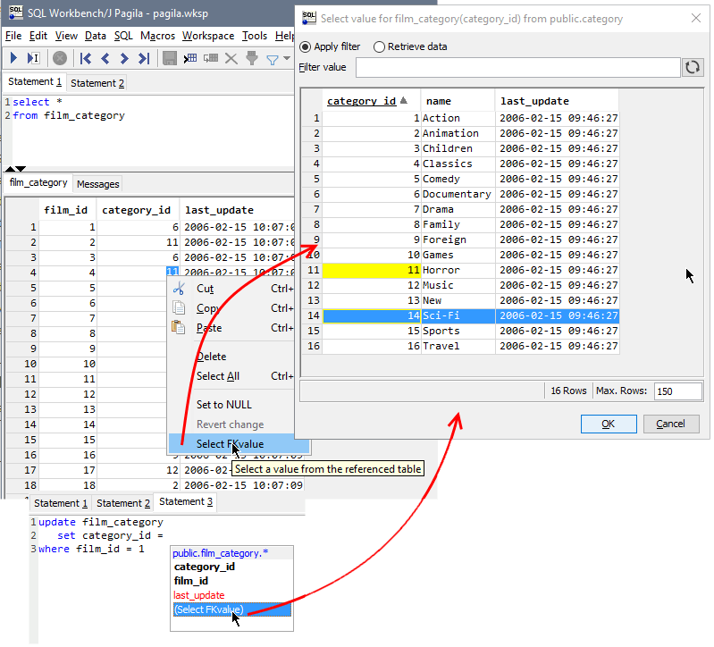 SQL Workbench/J Select foreign key values from referenced table
