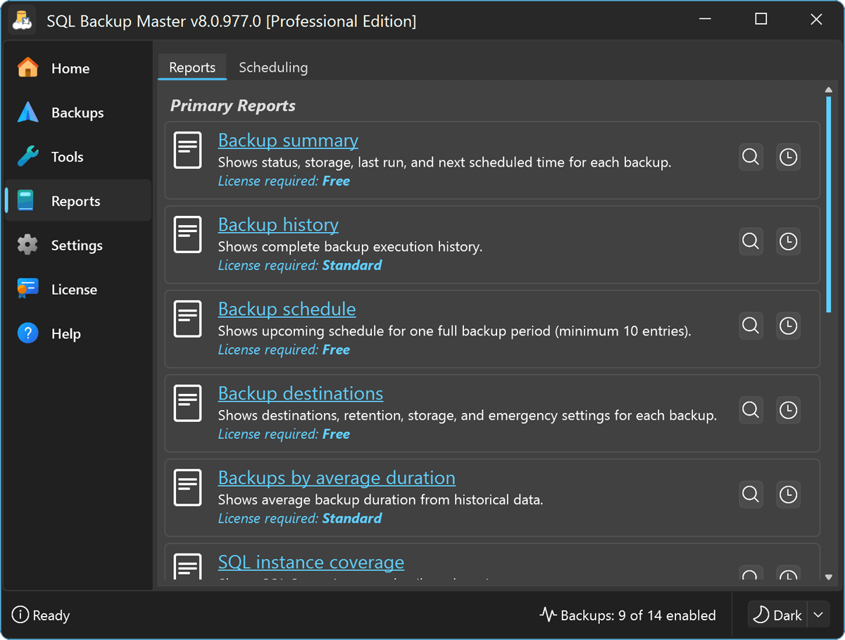 SQL Backup Master Backup Reporting