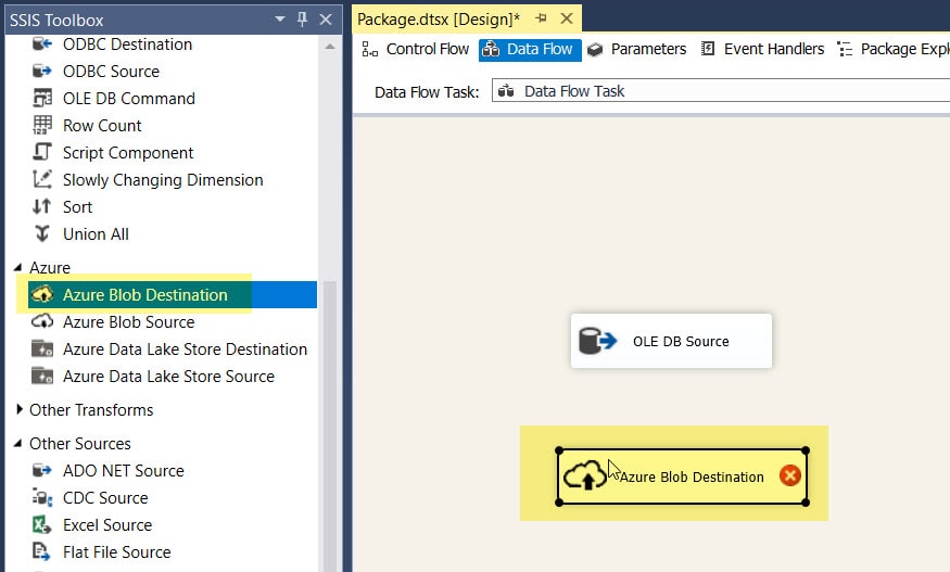 Uploading OnPremises Data as JSON to Azure Blob Storage using SSIS