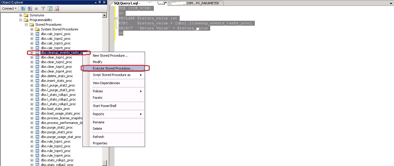vCenter Server fails to start, Purge and Shrink Vcenter SQL Database