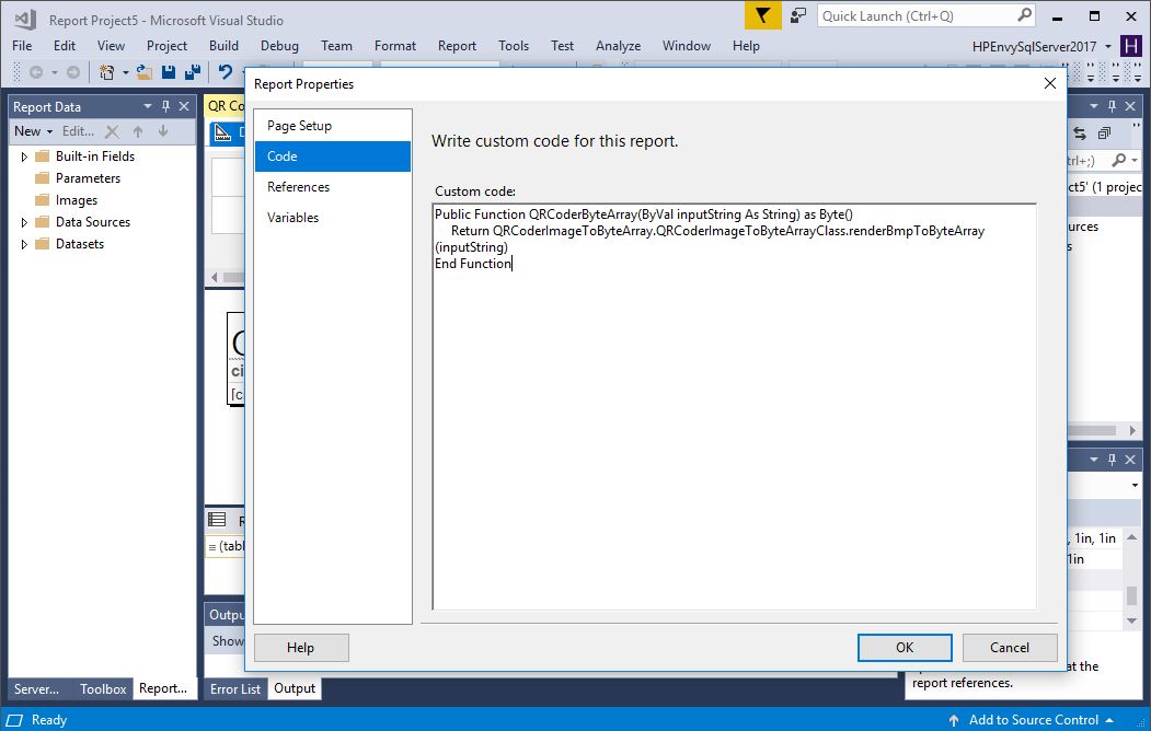 Generate QR Code® barcodes in an SSRS report with the QRCoder library