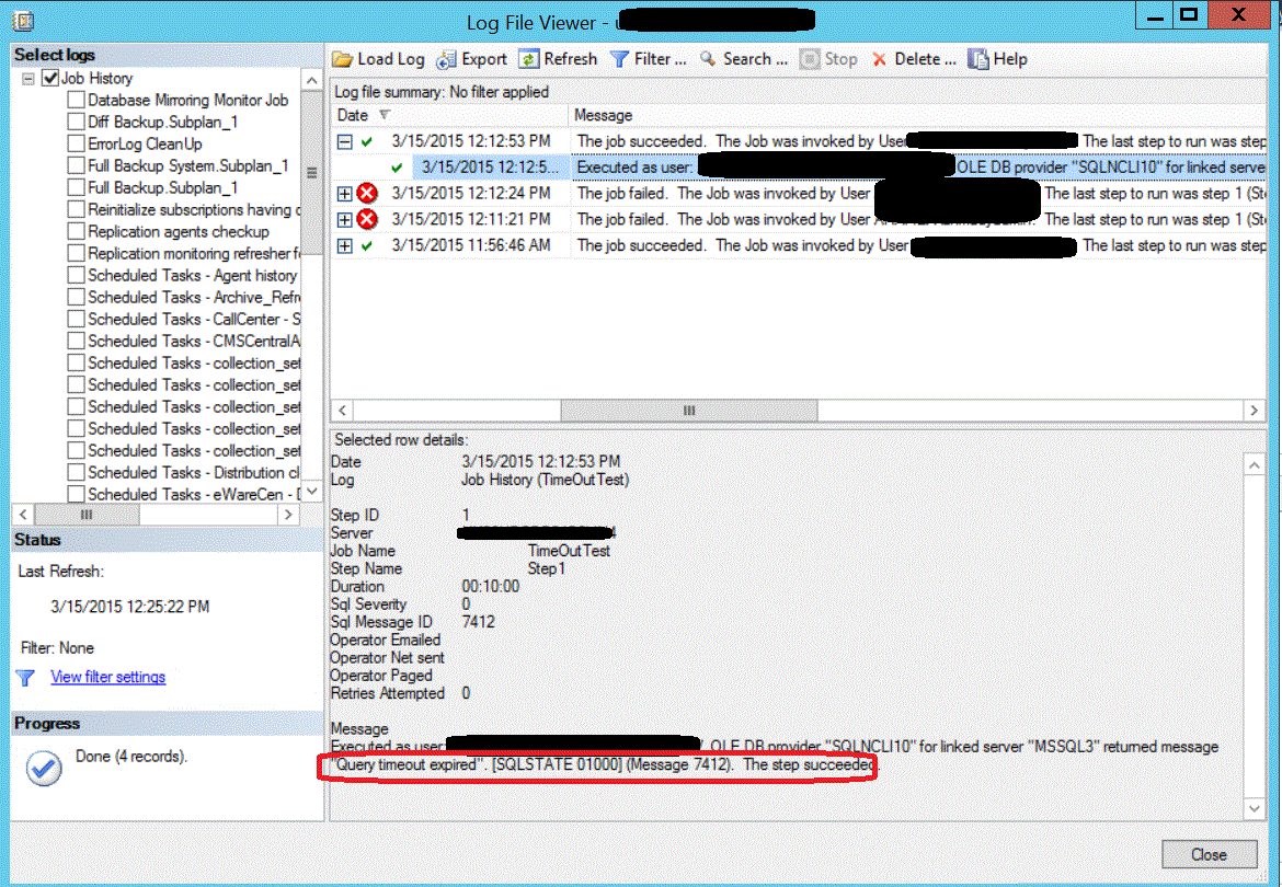 Monitor the Query timeout expired message from a SQL Server Agent job