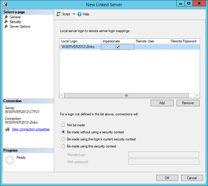How to create and configure a linked server in SQL Server Management Studio