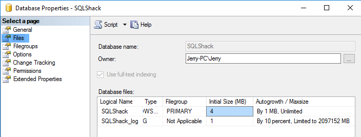How to track SQL Server database space usage with builtin functions
