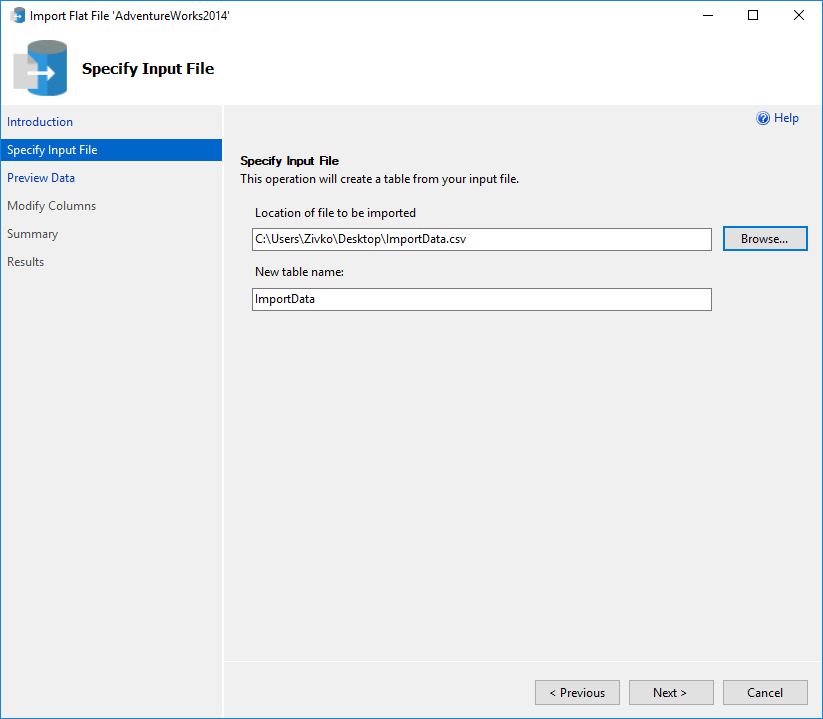 How to import a flat file into a SQL Server database using the Import