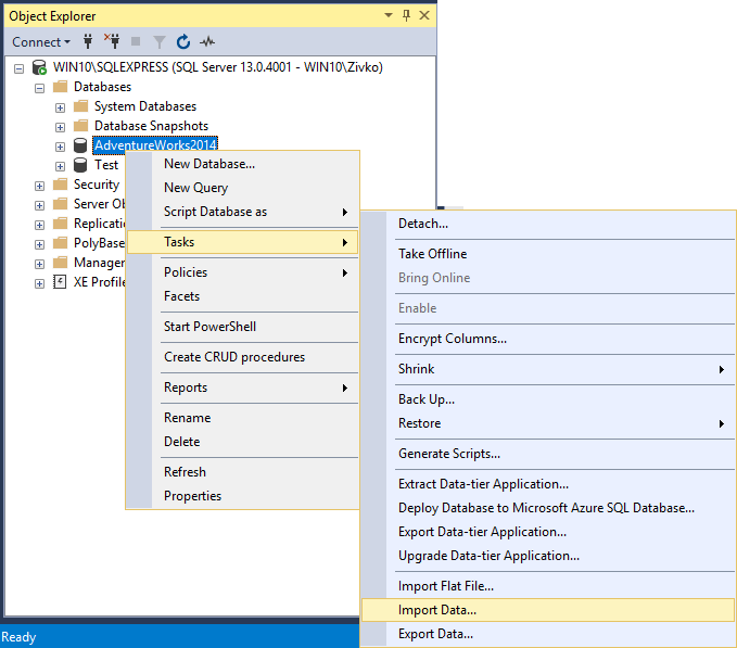How to import/export data to SQL Server using the SQL Server Import and