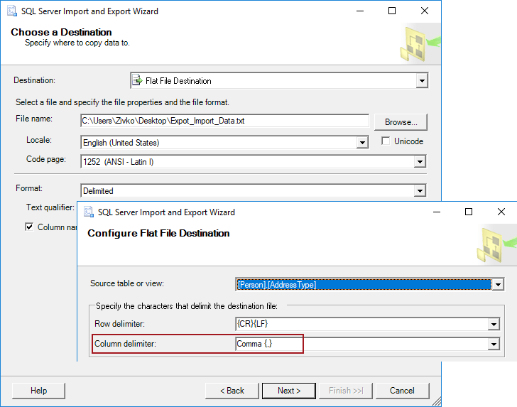 How to export data from SQL Server to a Flat file