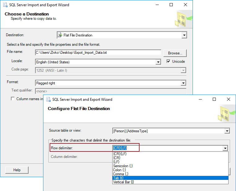 How to export data from SQL Server to a Flat file