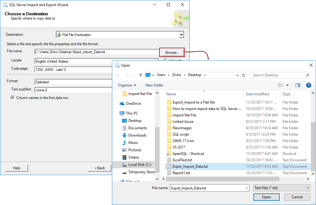 How to export data from SQL Server to a Flat file