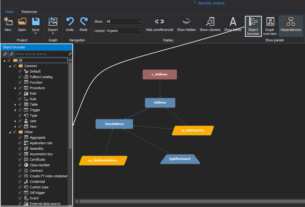 How to create a SQL dependency diagram in SQL Server