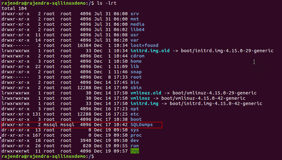 Changing SQL Dump file locations in SQL Server on Linux