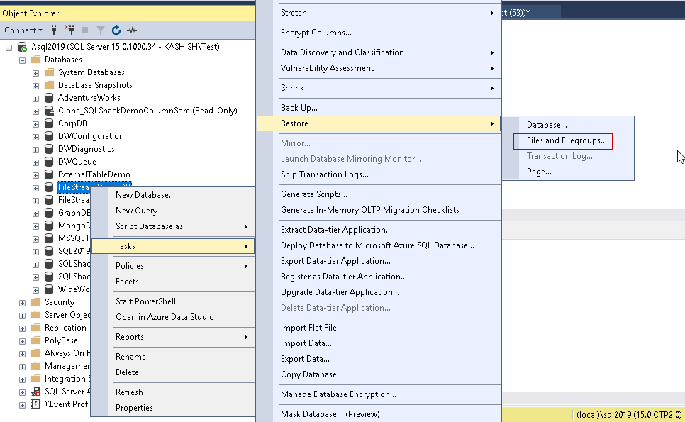 Restoring a SQL Server FILESTREAM enabled database