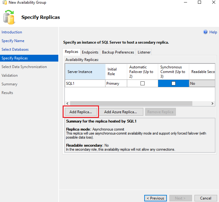 Configuring a SQL Server AlwaysOn High Availability Group to
