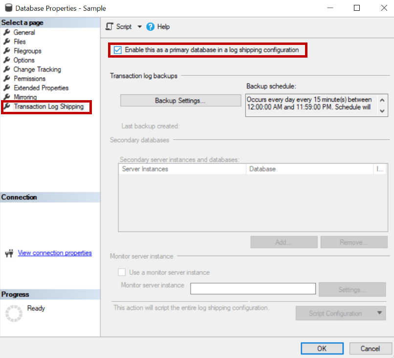 Log shipping on a mirrored database