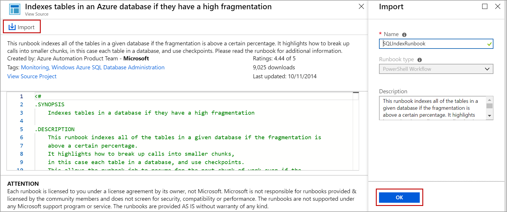 Azure SQL Index tables using Azure Automation