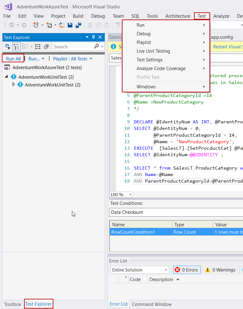 SQL Unit Testing with SSDT (SQL Server Data Tools)