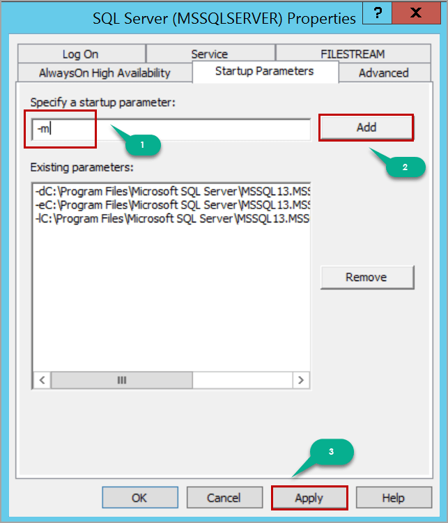 Different ways to start a SQL Server in single user mode