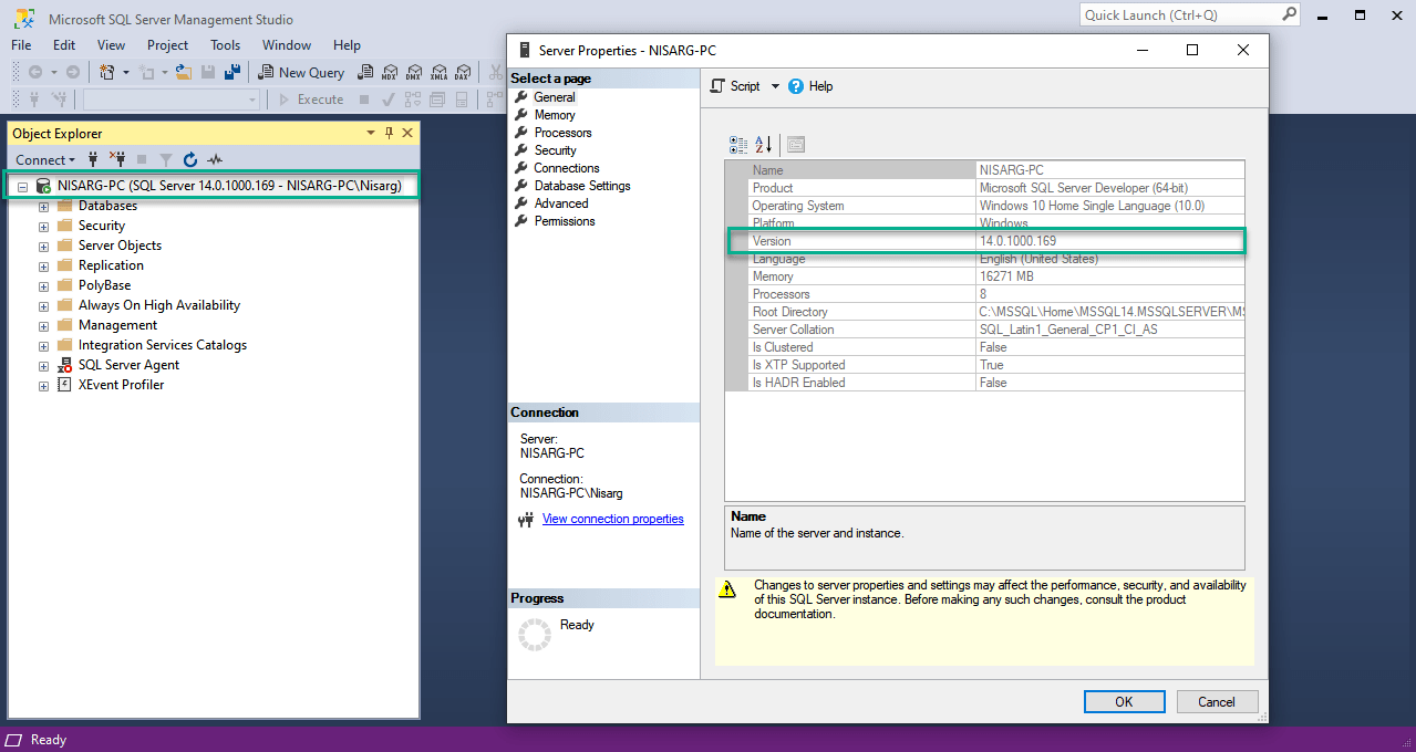 Diferentes métodos para identificar el número de versión de SQL Server