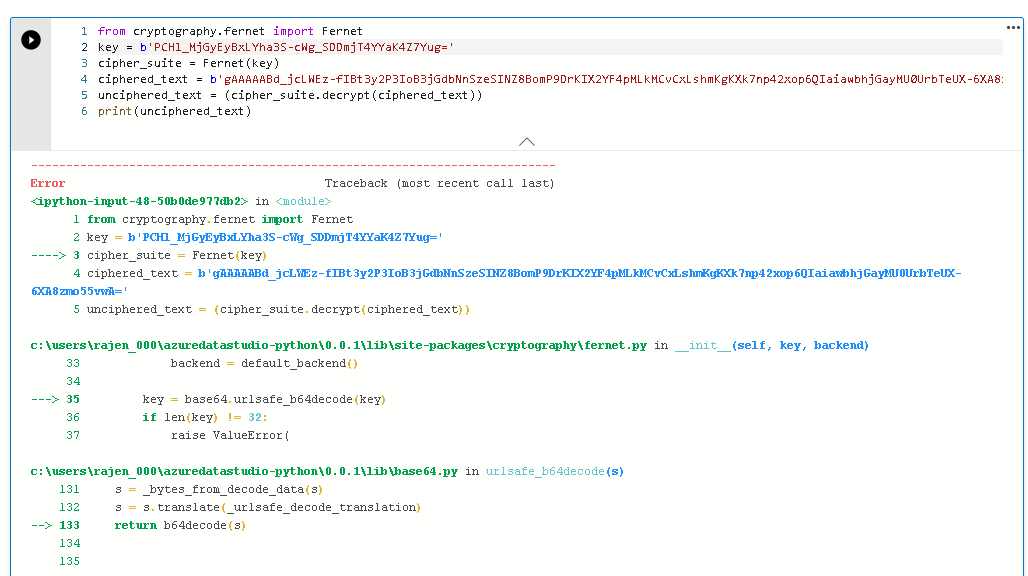 Encrypting passwords with Python Scripts in SQL Notebooks of Azure Data