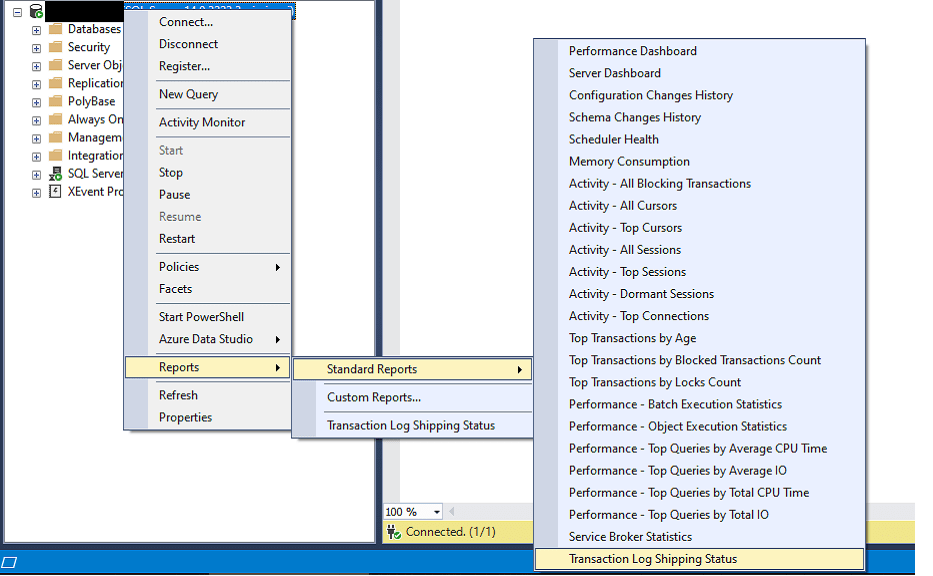 Monitor Transaction Log shipping using TSQL and SSMS
