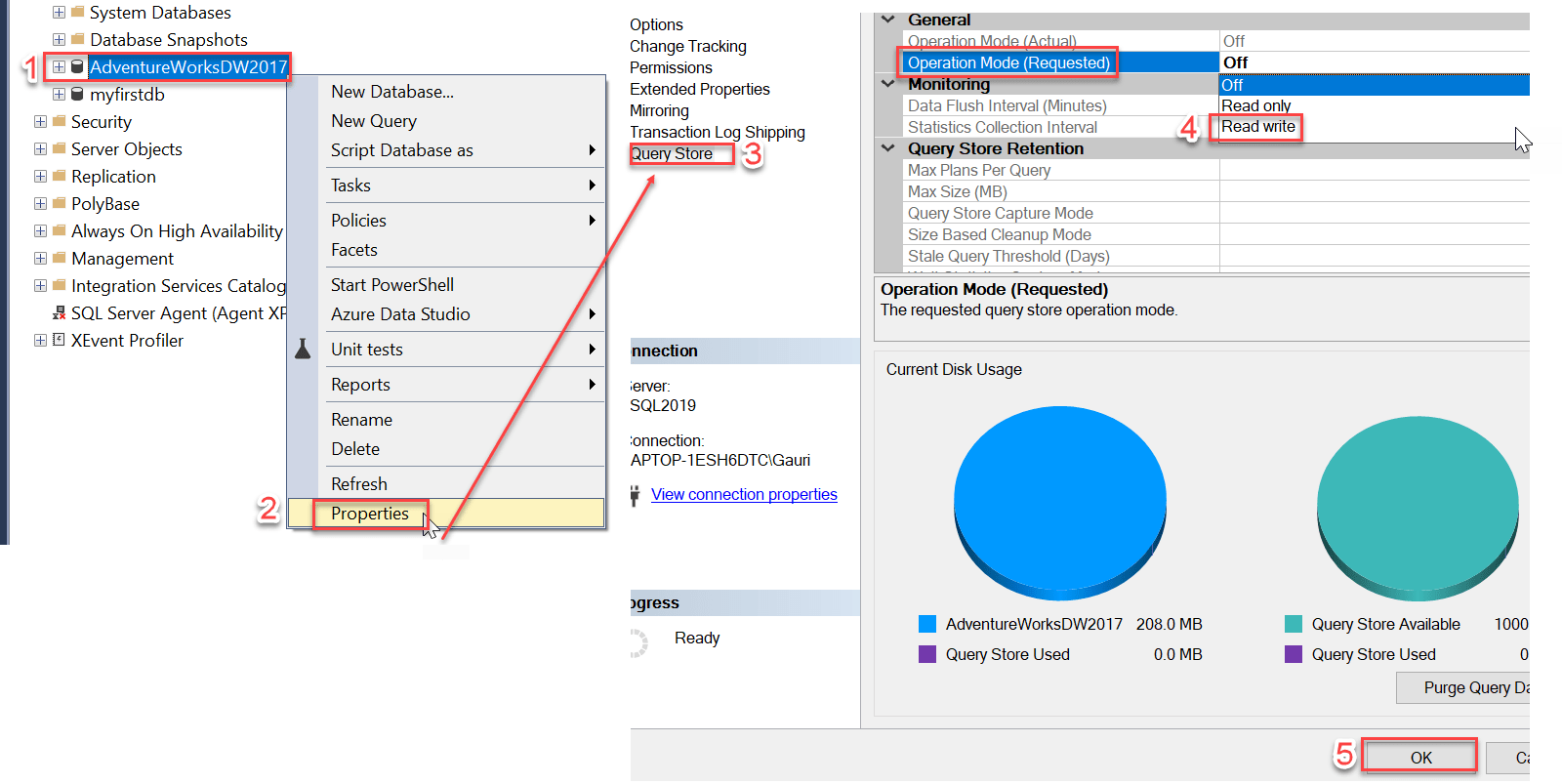SQL Server Query Store options in SSMS 18.4