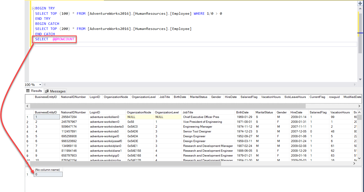 Working with SQL Server ROWCOUNT