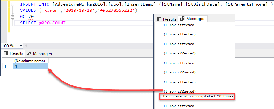 Working with SQL Server ROWCOUNT