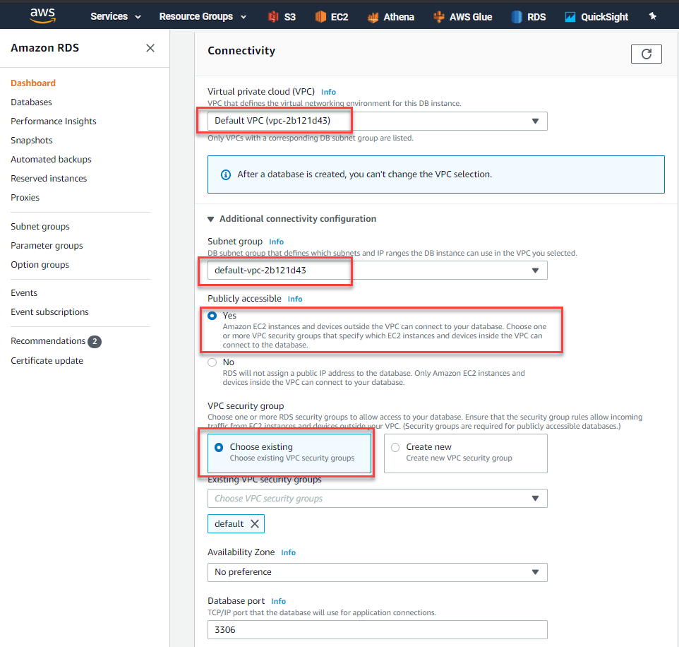 How to configure an Amazon RDS environment for MySQL