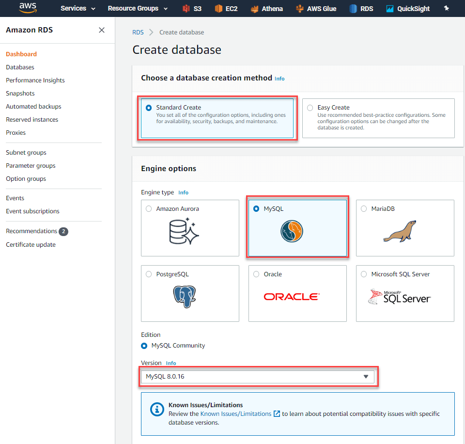 How to configure an Amazon RDS environment for MySQL