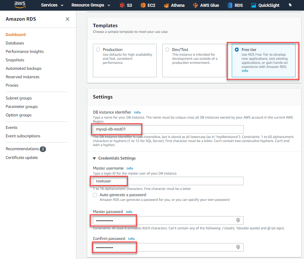 How to configure an Amazon RDS environment for MySQL