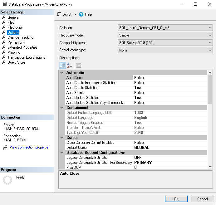Explore the DATABASEPROPERTYEX() function for SQL Server databases